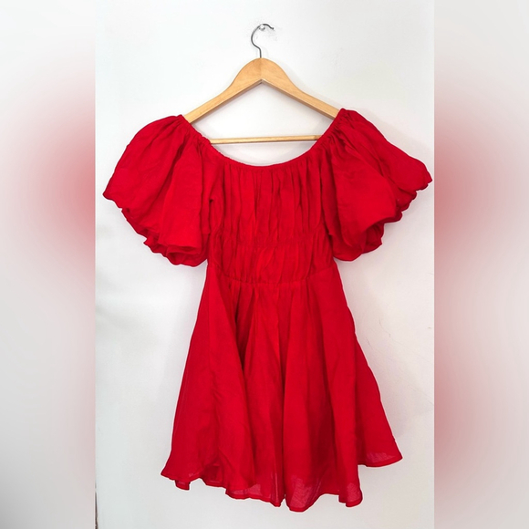 Princess Polly Red Off-Shoulder Dress mini dress puff sleeve - Picture 6 of 10